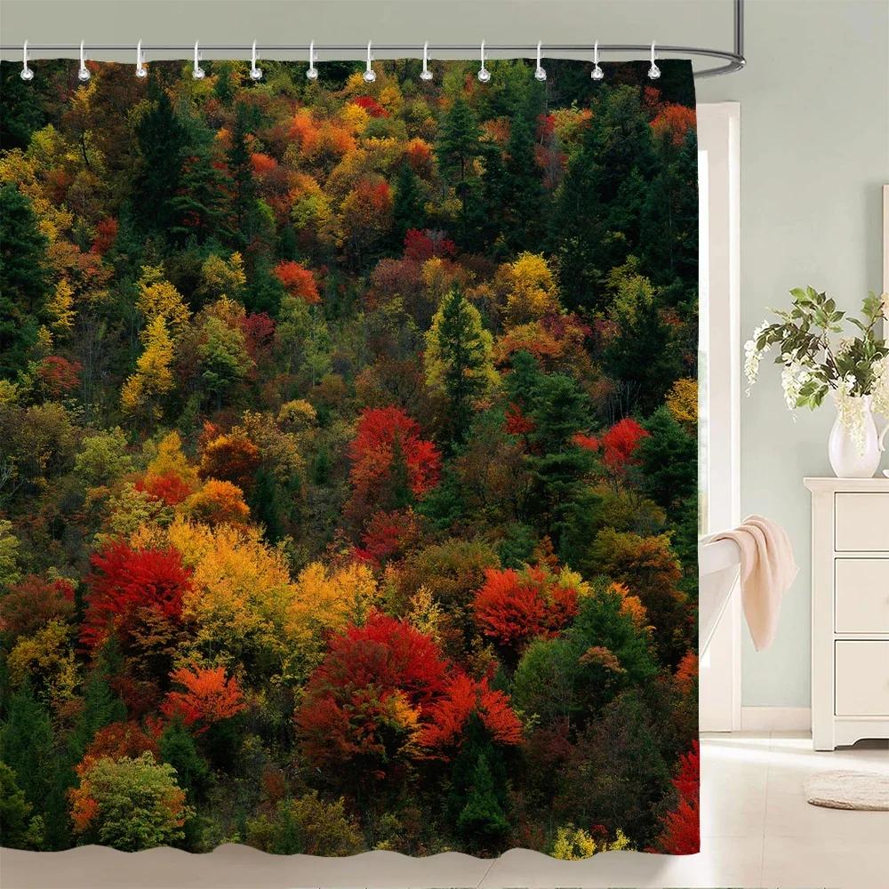 Hochwertiger Birkenwaldstoff Duschvorhang Wasserdicht Naturlandschaft Gedruckte Badevorhänge für Badezimmerdekor mit Haken