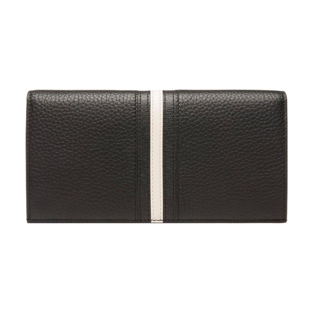 Bally Solid Color Textured Stripe Logo Folded Card Slot Leather Coin Purse Men Wallet Black 6304909