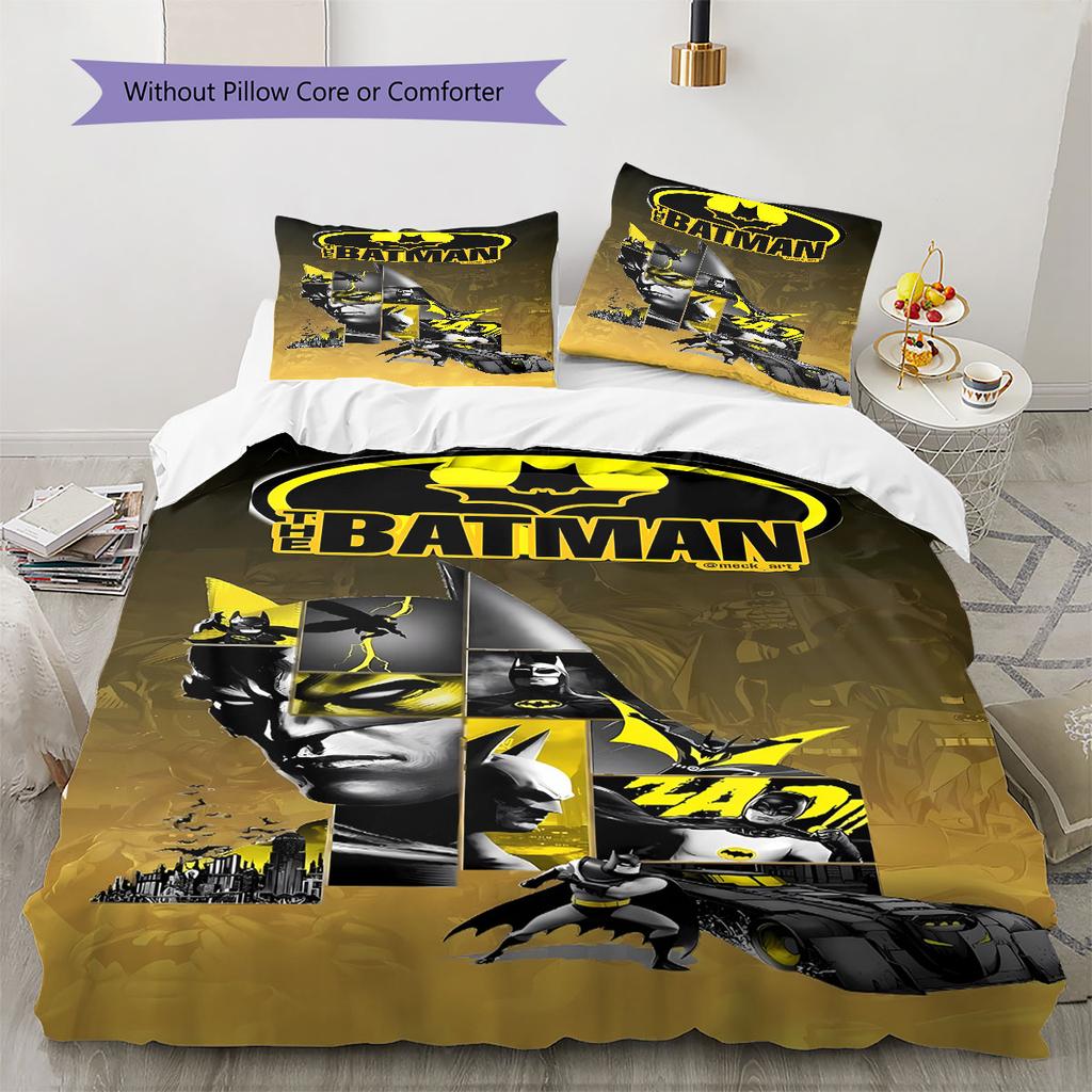 3-piece DC Batman Print Print Coreless Bed Sheet Set, Comfortable Bedspreads In Various Sizes, Bedroom Bedding.