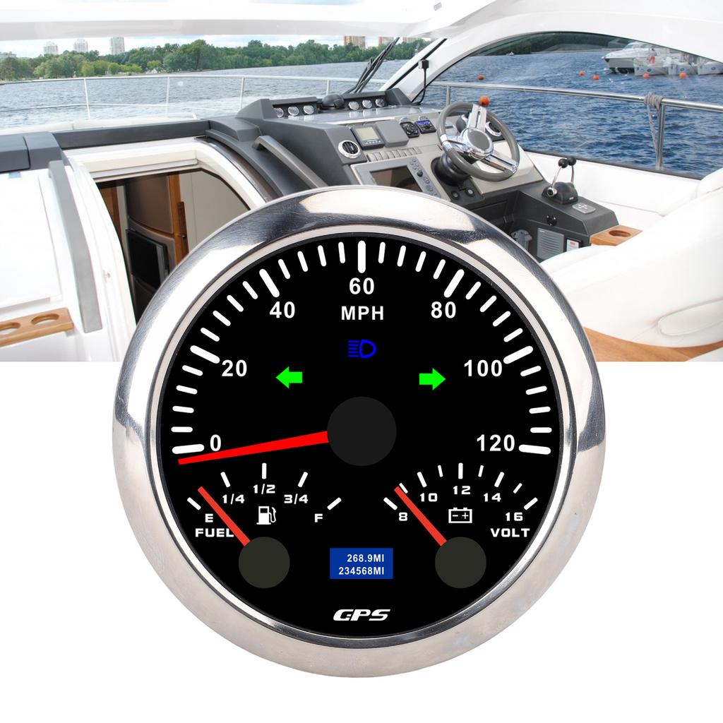 85mm 3-3Celsius8in 3 in 1 GPS Speedometer Odometer with Voltmeter Fuel Gauge Turn Signal 120MPH for RV Yacht Truck 7 Color Backlight