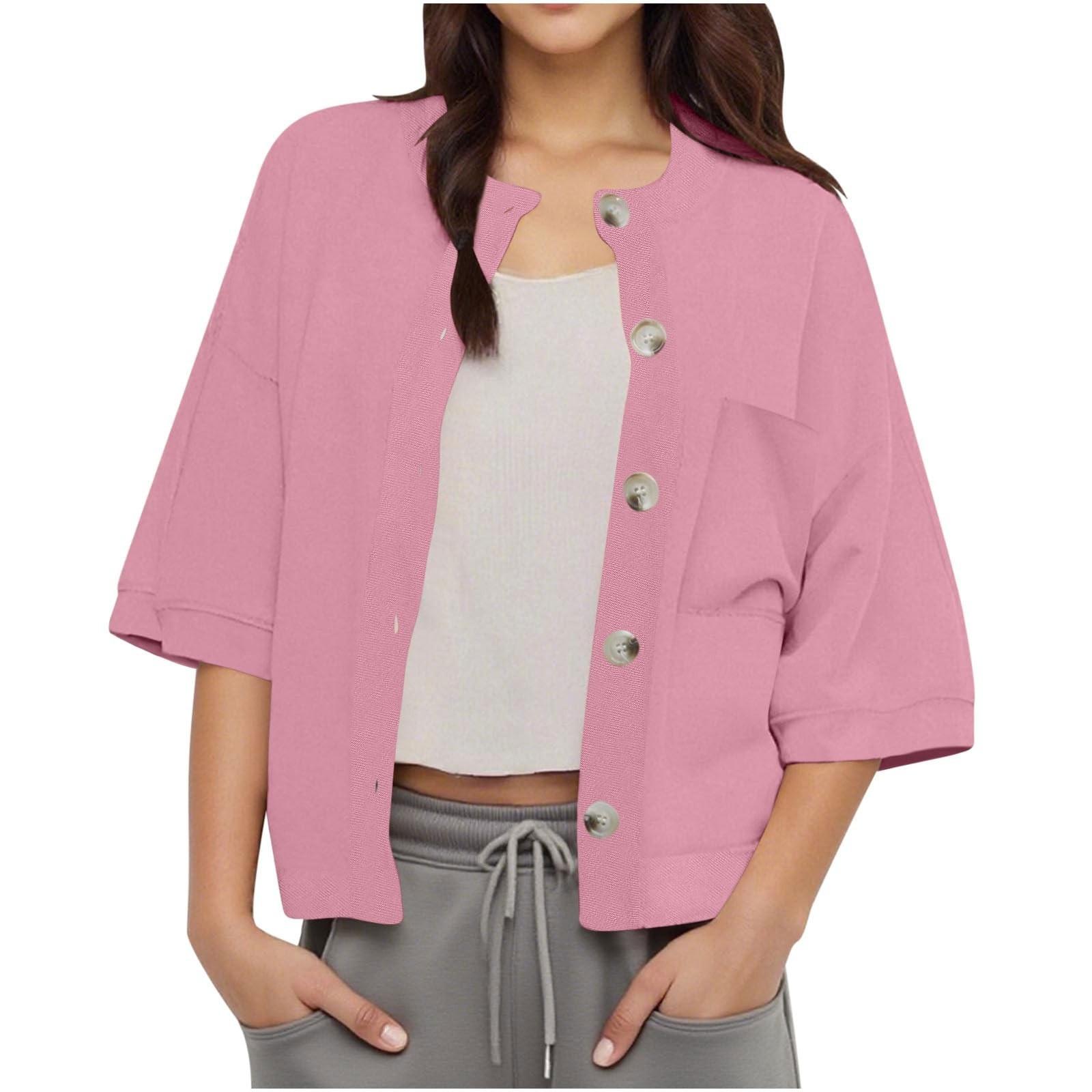 

Женская толстовка на пуговицах, повседневный кардиган с рукавом 3/4, свободного кроя, с открытой передней частью, легкая верхняя одежда XL розовый