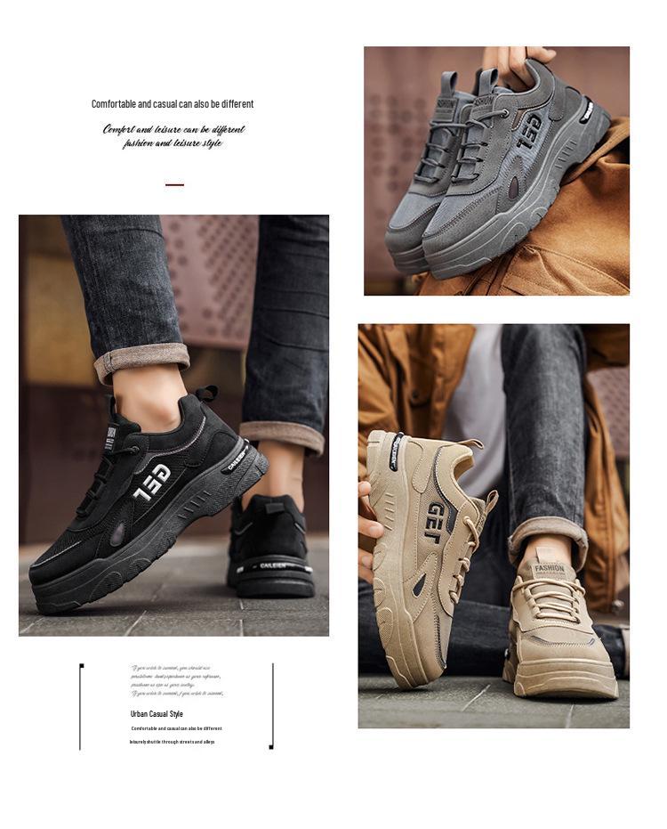 Autumn Men's Breathable Work Shoes: Trendy Thick-Soled Casual Sneakers