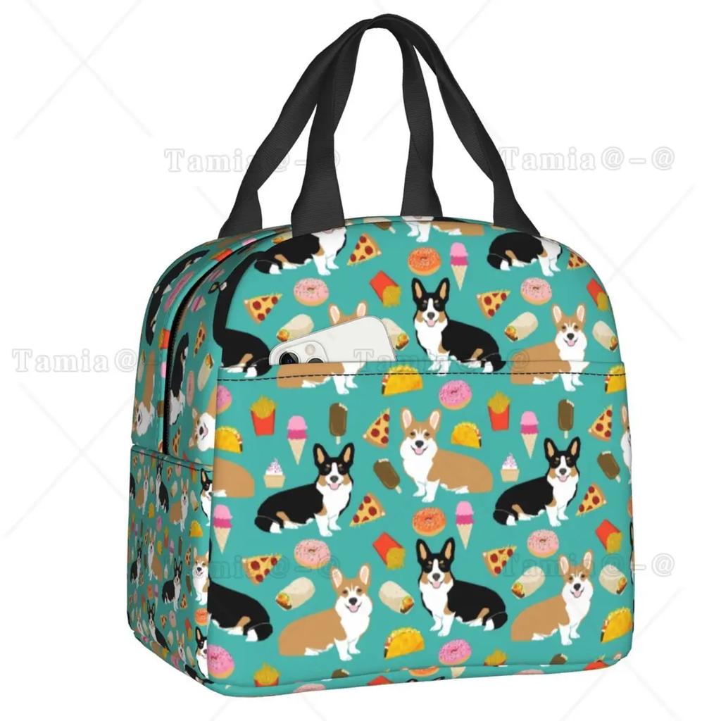 Coffee Welsh Corgi Dog Resuable Lunch Boxes Women Waterproof Cooler Thermal Food Insulated Lunch Bag Kids School Children
