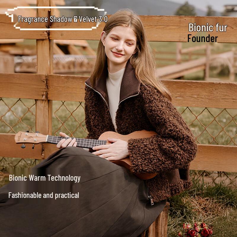 Xiangying Women s Maillard Faux Fur Zipper Jacket L