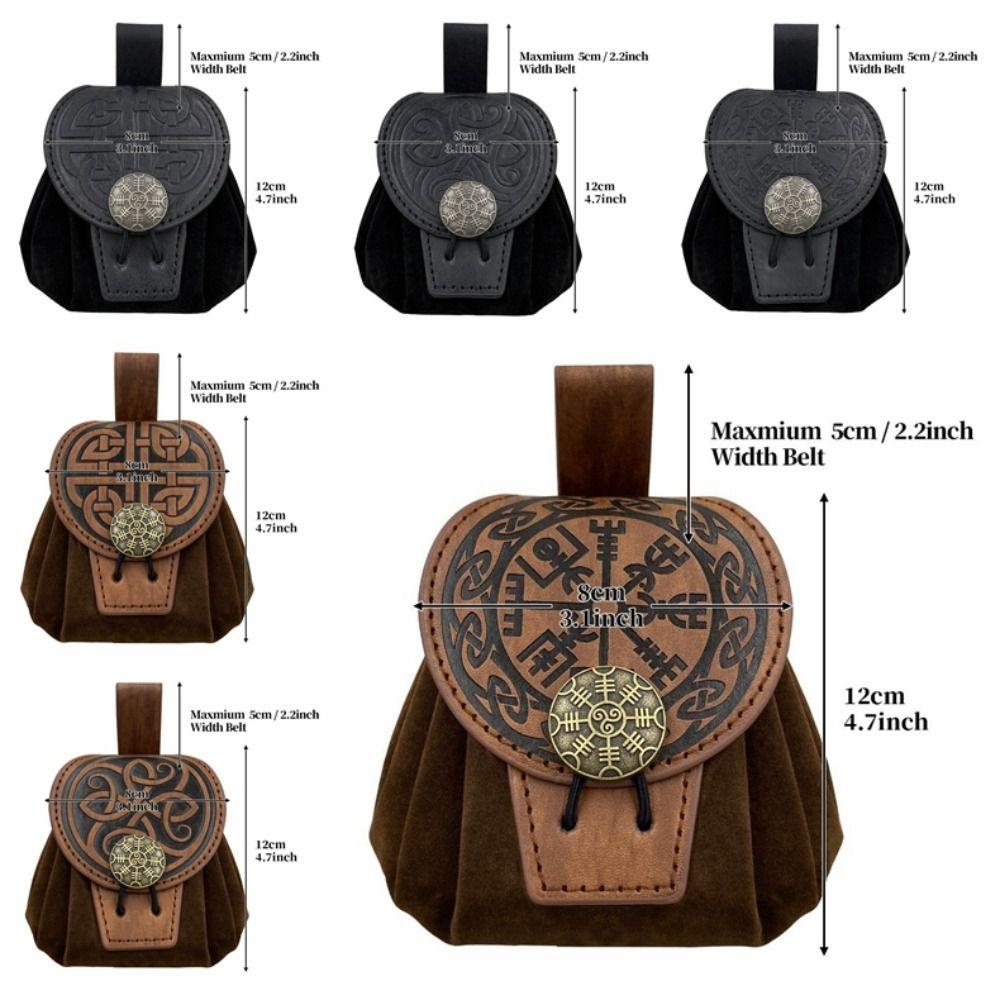 Vintage Hüft-Münzbeutel Geprägtes Design Gürteltasche Retro Kordelzug Bauchtaschen Mittelalterliches Thema