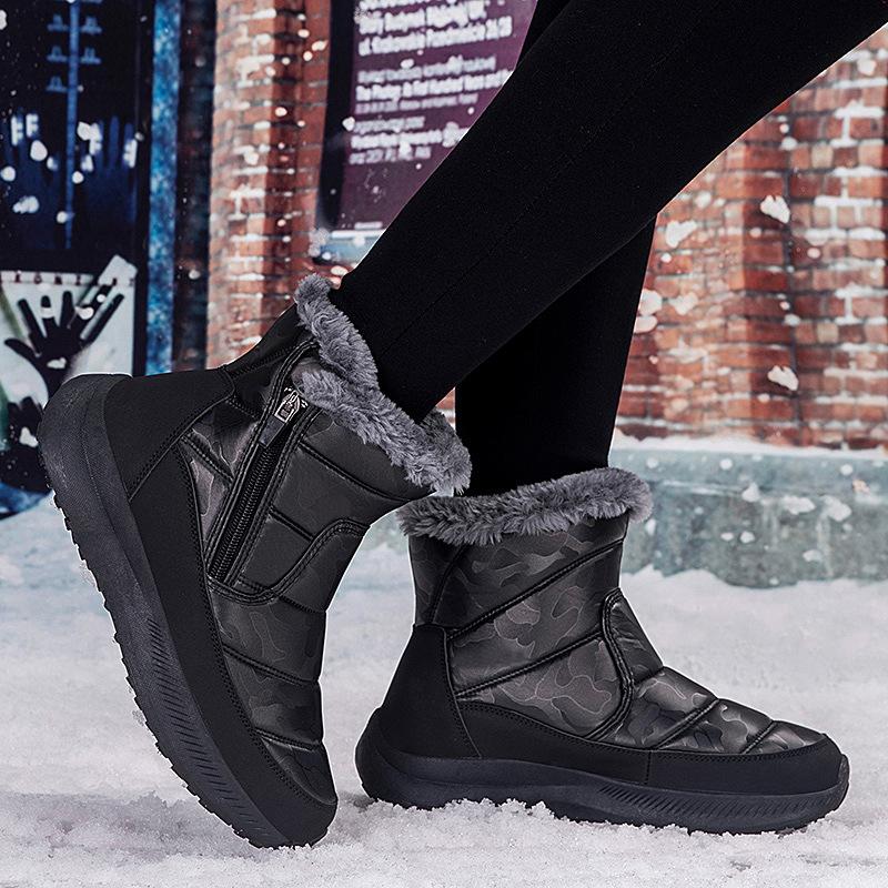 Large Size Waterproof Side Zipper Snow Boots Non-slip and Warm Northern Cotton Boots High-top Large Cotton Shoes Short Boots