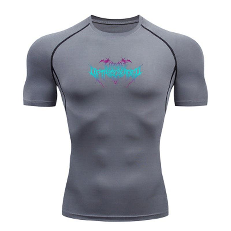 Men's Compression Fitness Workout T-Shirt, Breathable Quick Dry Sport Tee with Stylish Gradient Deathcore Style Graphic for Gym Running Training Athle