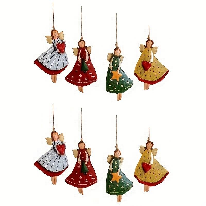 4PCS/Set Vintage Angel Hanging Decor Fantasy Wooden Xmas Tree Hanging Ornament 2025 Navidad Decor for Home 2026 New Year Gift