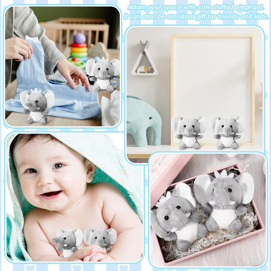 8-4S Mini Elephant Stuffed Animals 4Inch Cute Elephant Plush Toys Baby Stuffed Elephant Toy for Baby Shower Birthday Gifts