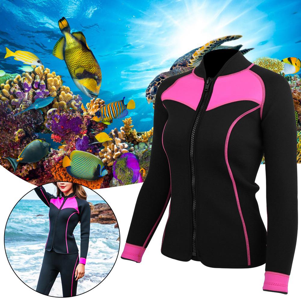 Woman Wetsuit Top Coat Sun Protection Long Sleeve Fitting Swimwear for Snorkeling SurfingS