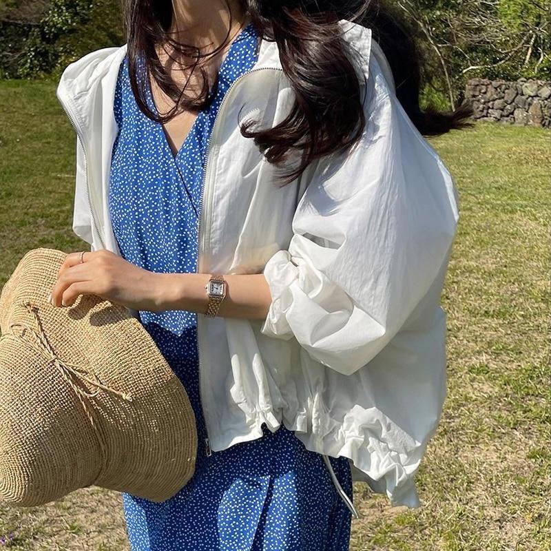 Comprar Verão protetor solar com capuz recortado jaqueta feminina