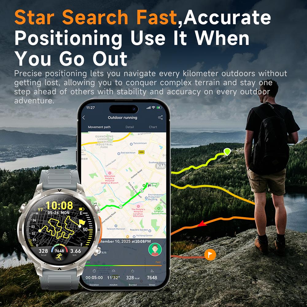 New Men GPS Smartwatch 1.7" HD Screen Military Call IP68 Waterproof 100 Sport Modes Smart Watch with 720mAh Large Battery