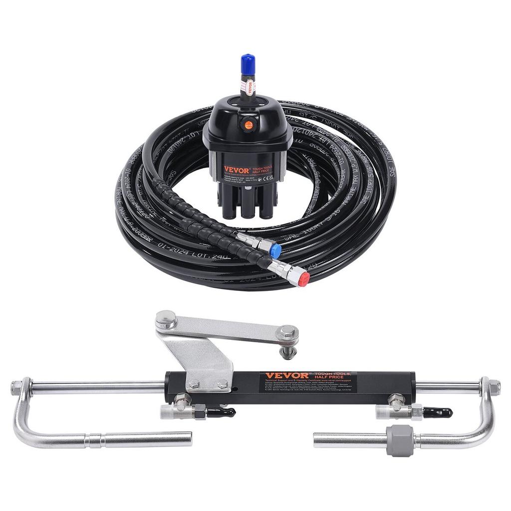 Hydraulisches Außenbord-Lenksystem, 90 PS, Marineboot-Hydrauliklenksystem, mit Steuerpumpe, Zweiwege-Sperrzylinder und 7,3 m Hydrauliklenkung