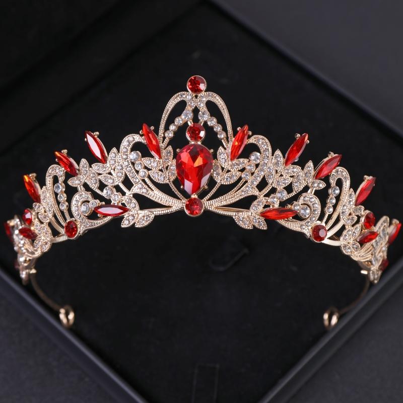 Red Crystal Tiaras and Crowns Headband for Women Party Rhinestone Diadem Bridal Wedding Hair Accessories Jewelry Crown Tiara