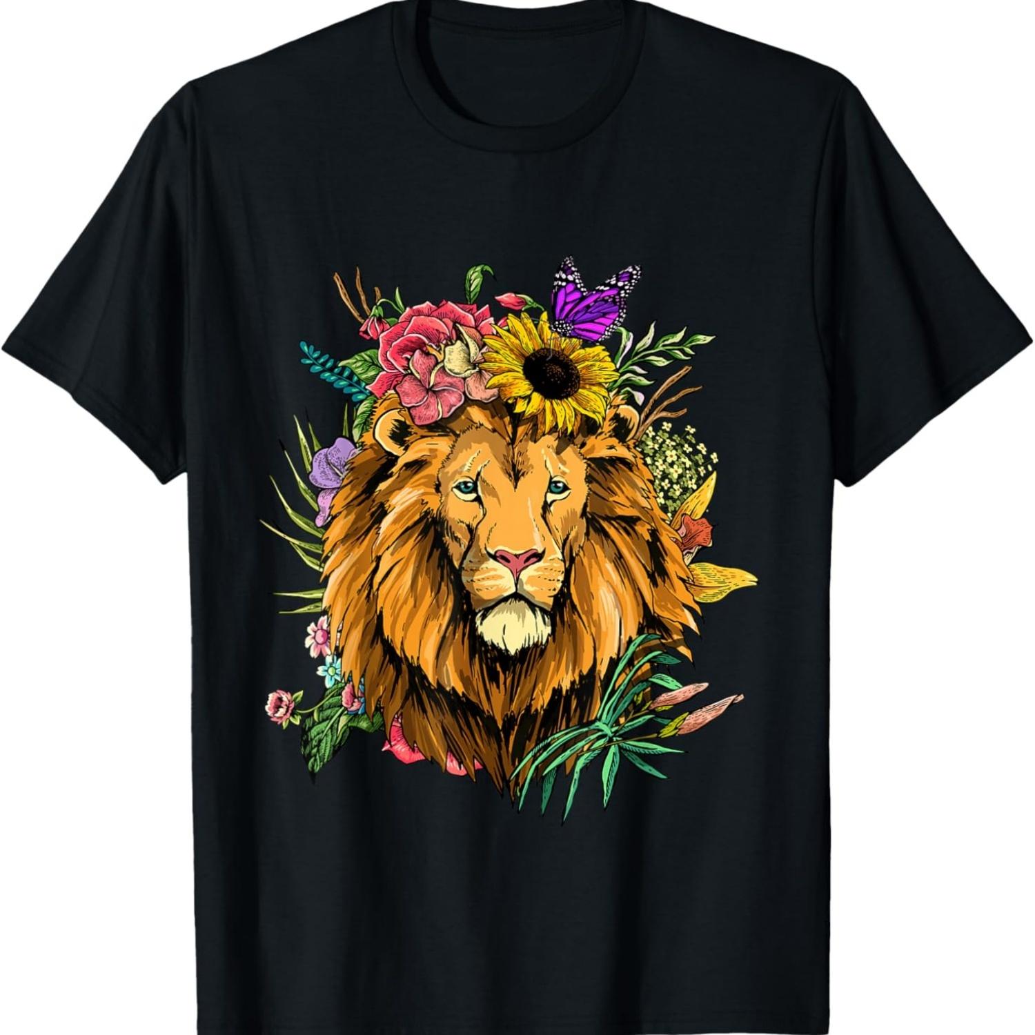 Floral Lion Spring Nature Lion Lovers Women & Men T-Shirt S чёрный