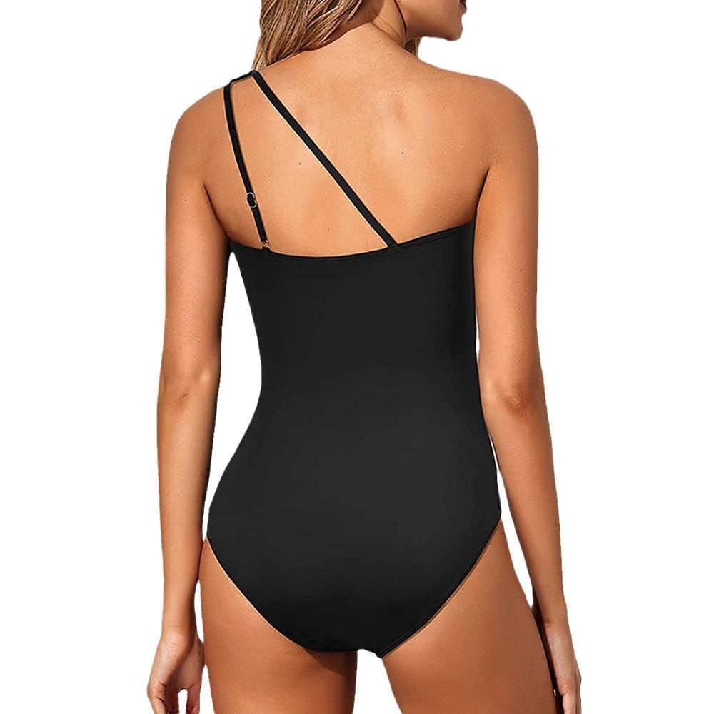European and American New One-shoulder One-piece Tight Swimsuit for Women's Sexy Solid-color Halter Swimsuit