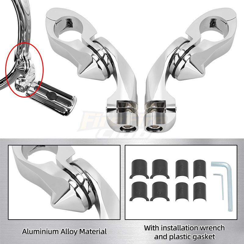 Motorcycle Short Angled Highway Footpegs Crash Bar Footrest with Clamps Mounts Kit for Harley Honda Kawasaki Yamaha