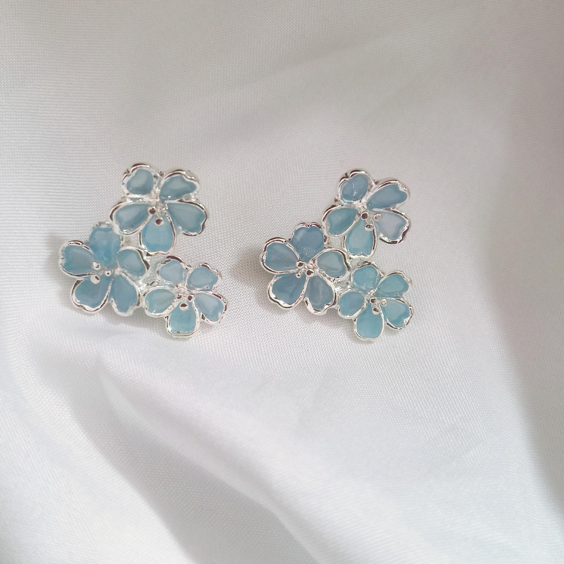 Iceland Flowers~ Light Transparent Blue Pink Earrings Temperament Flower Stud Earrings Delicate Earrings