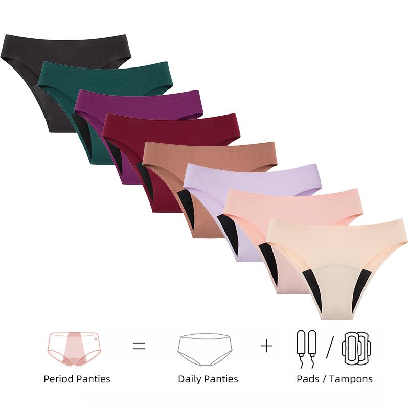 Seamless Cotton Menstrual Panties 4-Layer Leakproof Fast Absorption Teenager Macaron Period Panties Mid-Rise Incontinence Undies