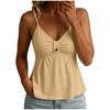 Women’s Casual V Neck Spaghetti Strap Tank Top Button Detail Sleeveless Loose Fit Summer Camisole Blouse Top