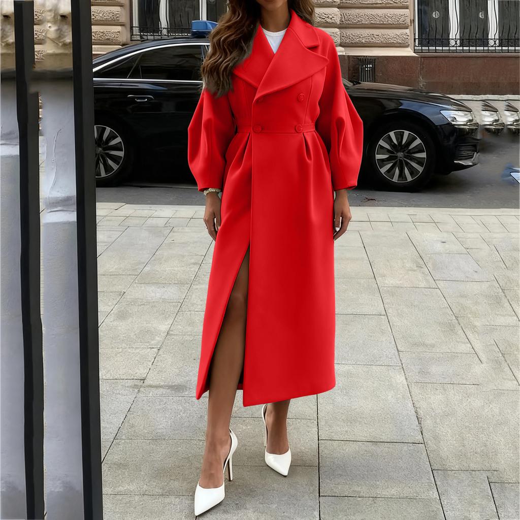 Women's Fashionable Retro Court Long,sleeved Wool Coat With Large Lapel