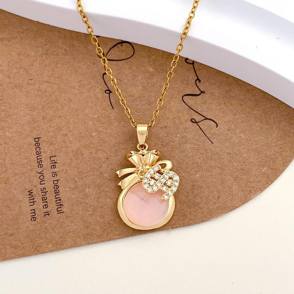 Necklace elegant small fresh pink lucky bag coin necklace accessories female versatile girl collarbone chain does not fade accessories