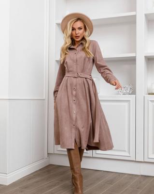 Beige Suede Fitted Shirt Dress ISSA PLUS