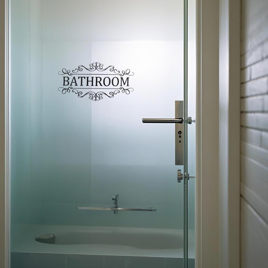 Abnehmbare Schwarze Selbstklebende Türaufkleber für Badezimmer Wäschekammer Vorratsraum Moderne Typografie Wandkunst