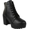 Shoetopia Women Black Zipper & Lace Up Block Heeled Boots
