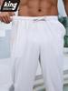 Summer Men's Lightweight Linen Blend Pants - Casual Relaxed Fit Breathable Beachwear Comfortable Vacation Style Trousers