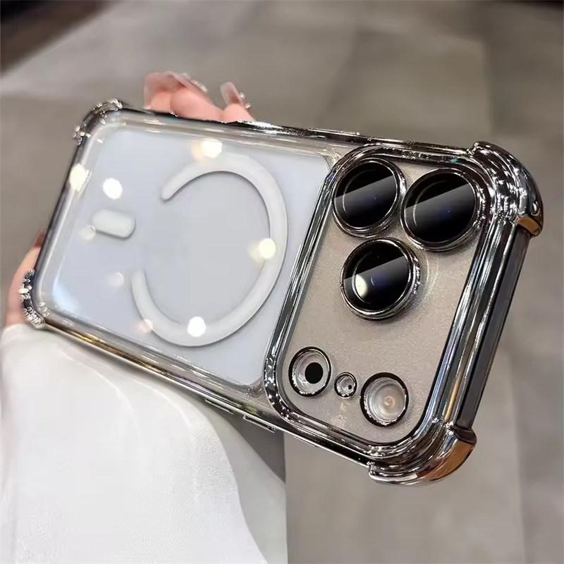 

Прозрачный чехол-подушка безопасности Magsafe для iPhone 17 Air 16 15 14 13 12 11 17 Pro Max 16 Plus Прозрачный Мягкий ТПУ Противоударный Чехол iPhone 17 Pro серебряный