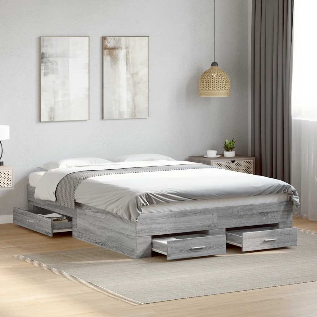 Vidaxl Bed Frame with Drawers, Sonoma Grey Oak, 120X190 Cm