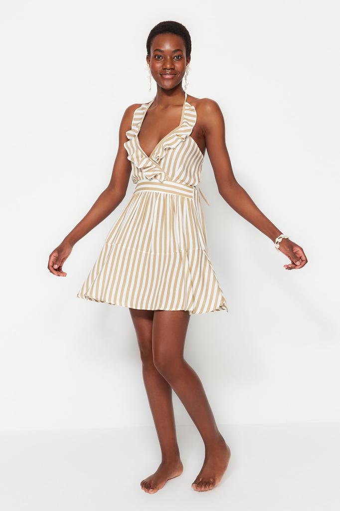 Dámská móda Plážové šaty s ramínky a krátkým rukávem, mini černé, mini pletené s průstřihy, lněná směs, plážové šaty