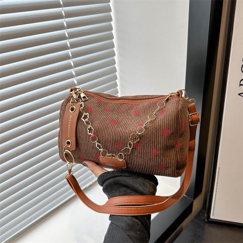 Korean Style Girls Shoulder Bag In Canvas With Zipper Closure For Streetwear