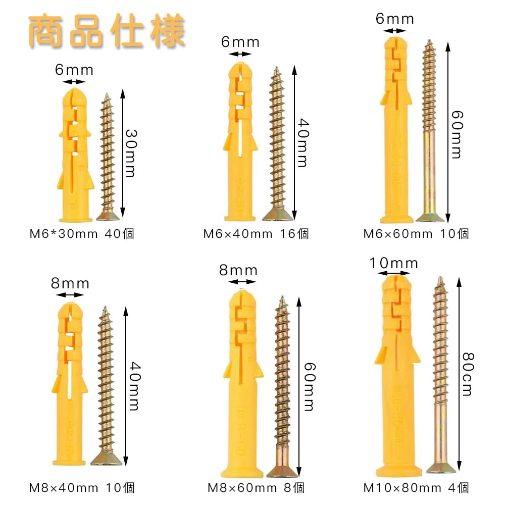 CHANGJIQ Board Anchor Screw Set, 6 Sizes, 88 Pieces Set,