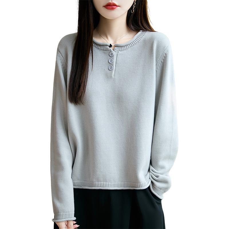 Long-sleeved Knitted Sweater, Women's Autumn and Winter Rolled-up Round-neck Loose Pullover Base Layer