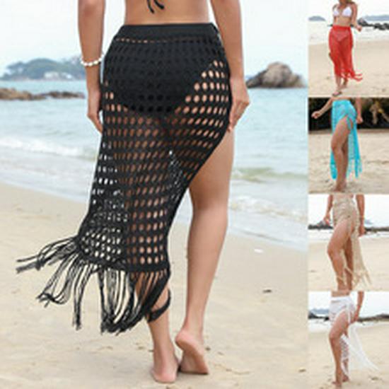 2024 Crochet Hollow Out Drawstring Beach Shorts Bikini Cover-Up Swimwear Bottoms