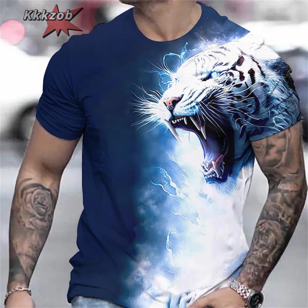 Men's Shirts Fierce Tiger Print T-Shirt 3D Animal Summer Short Sleeved Male Oversized T-Shirts Casual Tops Tees Men Clothing