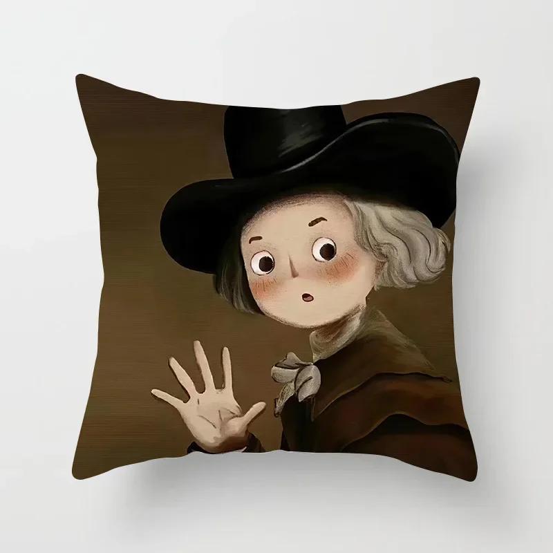 Creative Cartoon Oil Painting Mona Lisa  Gogh Cushion Cover Portrait Painting Throw Pillow Case Cojines Decorativos Para Sofa