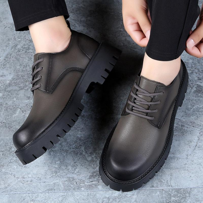 Large size retro business casual big head leather shoes men's 2025 new thick sole heightening tooling youth derby shoes