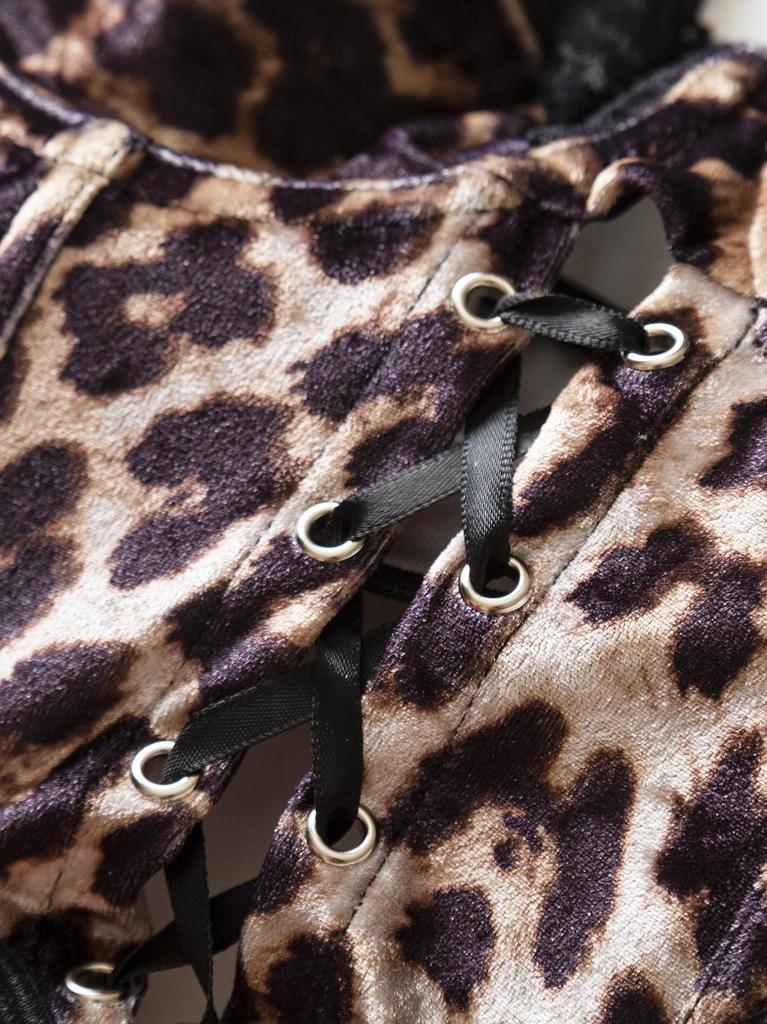 Y2K Velvet Leopard Print Lace-Up Camisole Top