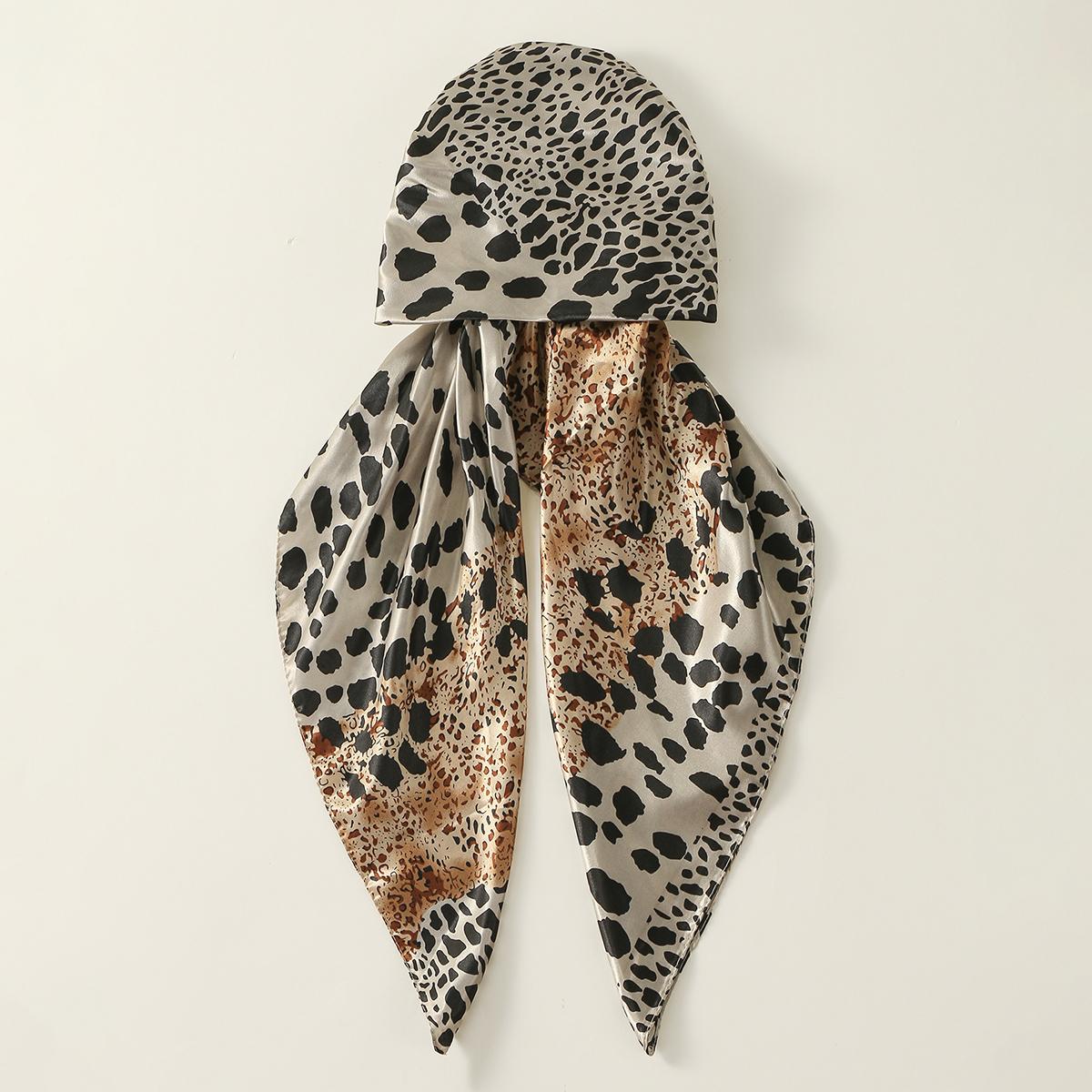 

Leopard Printed Satin Silk Hat Caps Woman Muslim Hijab Hat Lady Fashion Instant Scarf Islamic Turban Bandana Foulard Headband