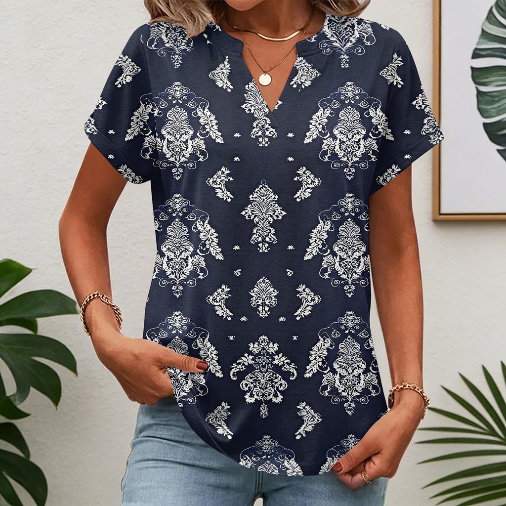 Damen Oberteile Kurzarm T-Shirts Sommer V-Ausschnitt Hemden Arbeitsblusen Business Tuniken