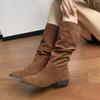2025 Sommer, Herbst und Winter neue Mode Stiefel Damen dicker Absatz spitz Street Retro Wildleder niedriger Absatz hohe Stiefel