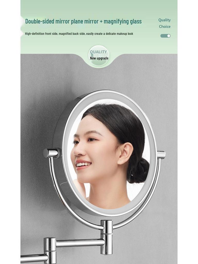 Wall-Mounted LED Double-Sided Bathroom Makeup Mirror with Light and Magnifying Function