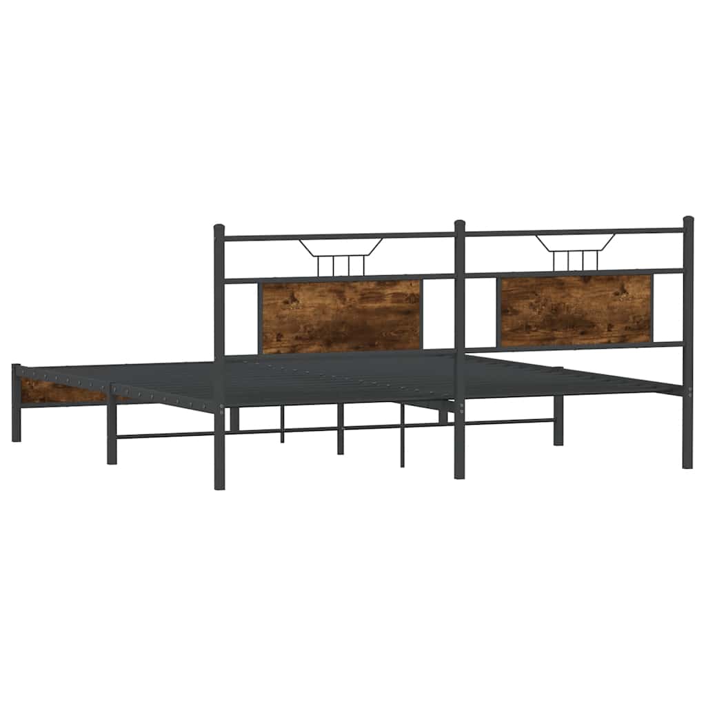 Bed Frame Without Mattress Smoked Oak Finish 183 X 203 Cm Engineered Wood