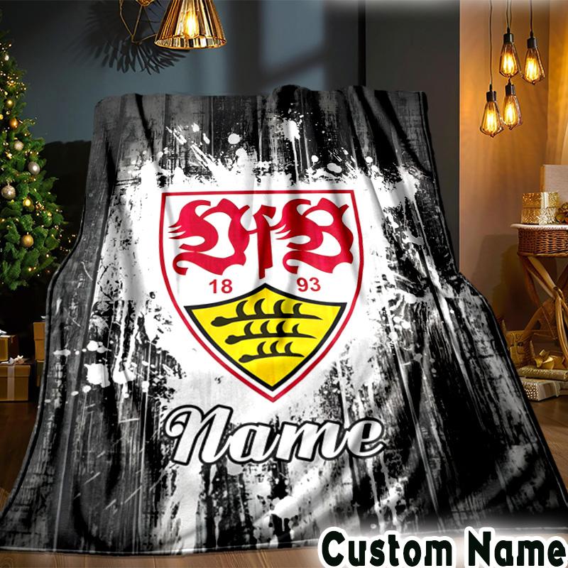 Custom Name Stuttgart Crest Art Throws Blanket Flannel Blankets for Couch Bed Gifts for Men Women Picnic blanket Christmas fan gifts