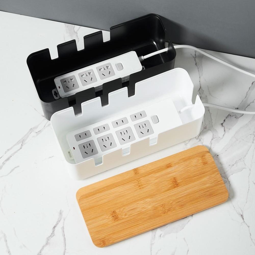 With Wooden Lid Household Cable Management Box Plastic Power Cord Case  Charger