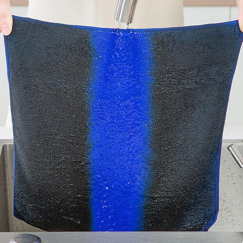 100pcs Blue Microfiber Charcoal Thickened Super Absorbent Dishcloth Oil Resistant Kitchen Wipes Microfiber Cleaning Cloths Towel