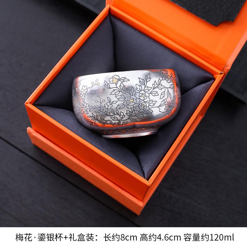 999 Silver Gilded Master Tea Cup Handmade Ceramic with Enamel Decoration Luxury Gongfu Teaware for Collector Gift